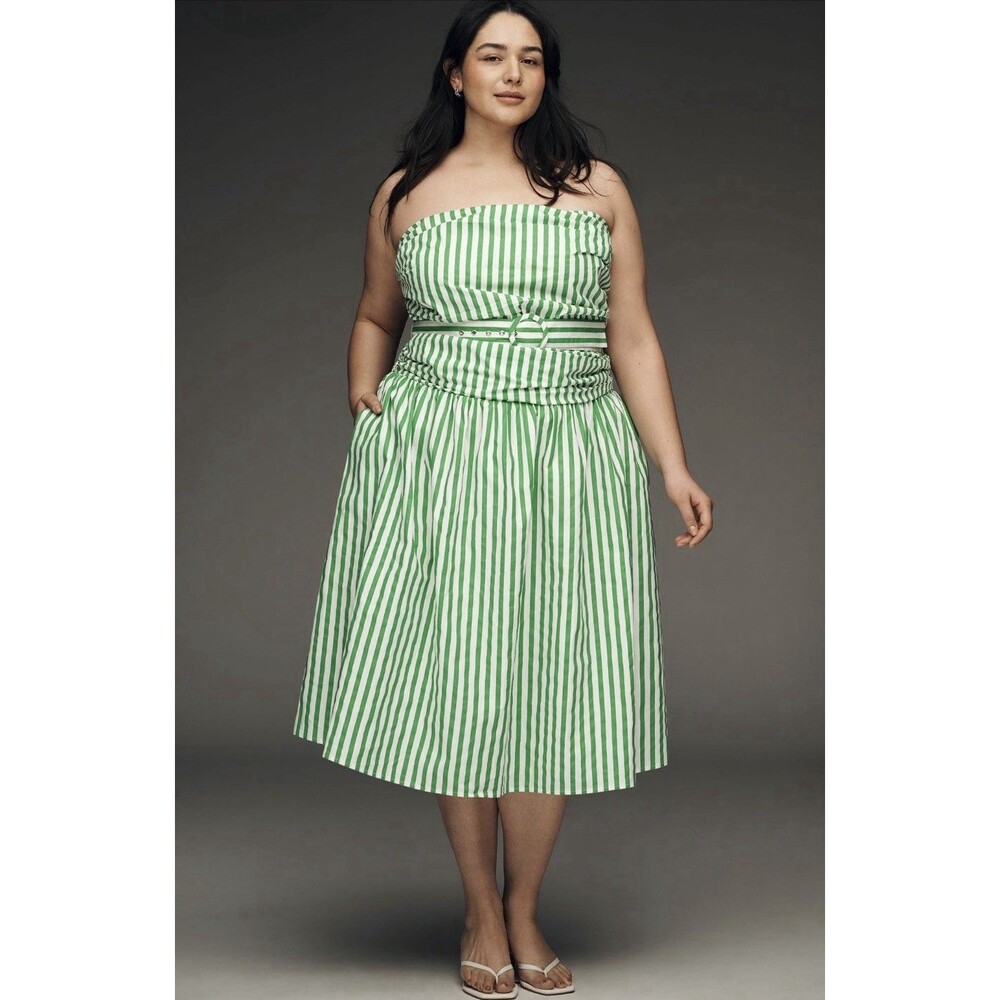 Anthropologie Love Wednesday Midi Dress Green Stripe Preppy Size 1X Plus NWT